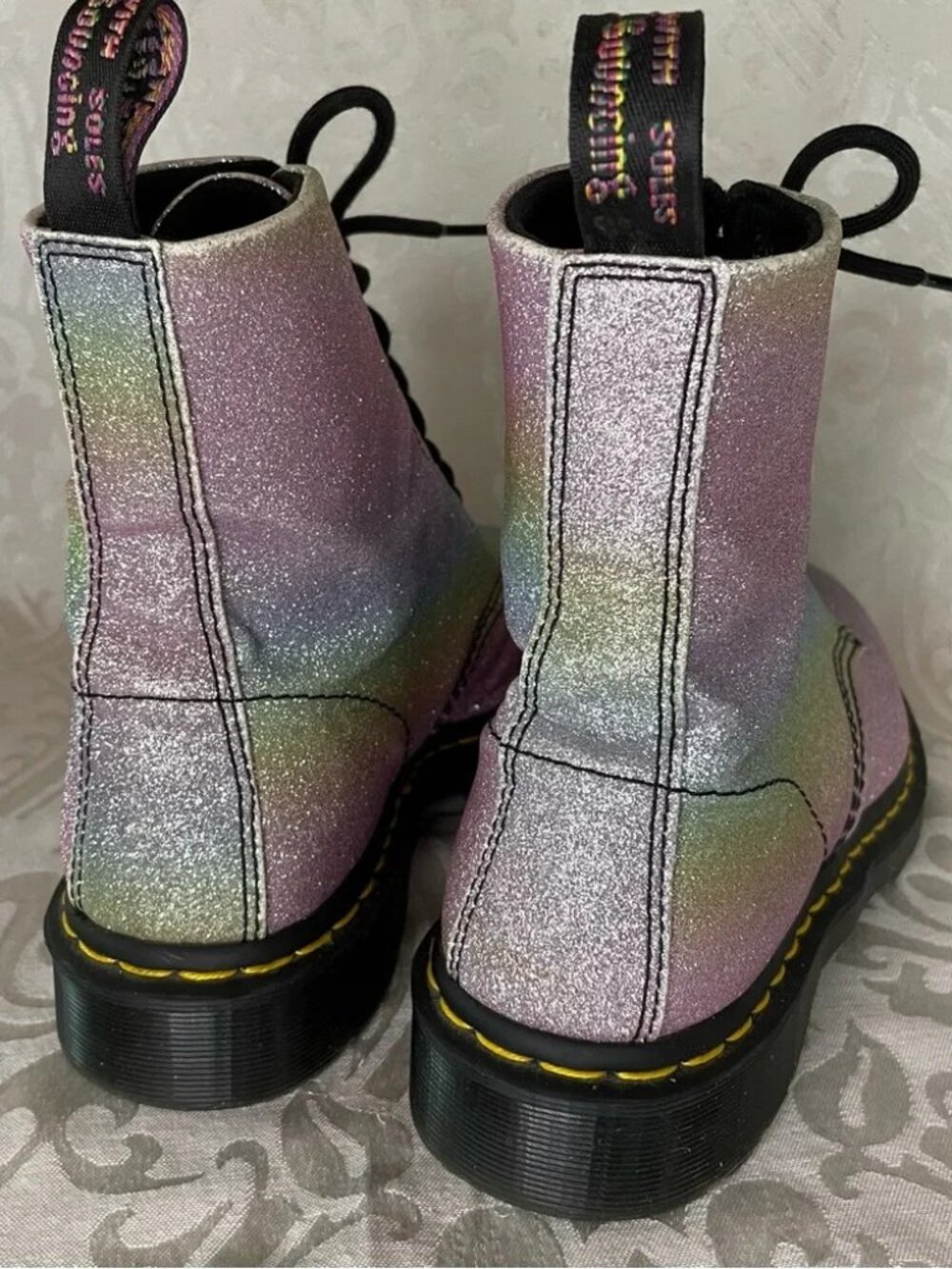 Doc Marten’s Blue and Purple Glitter Combat Boots 1460 Pascal Glitter Size 10 - Picture 5 of 10